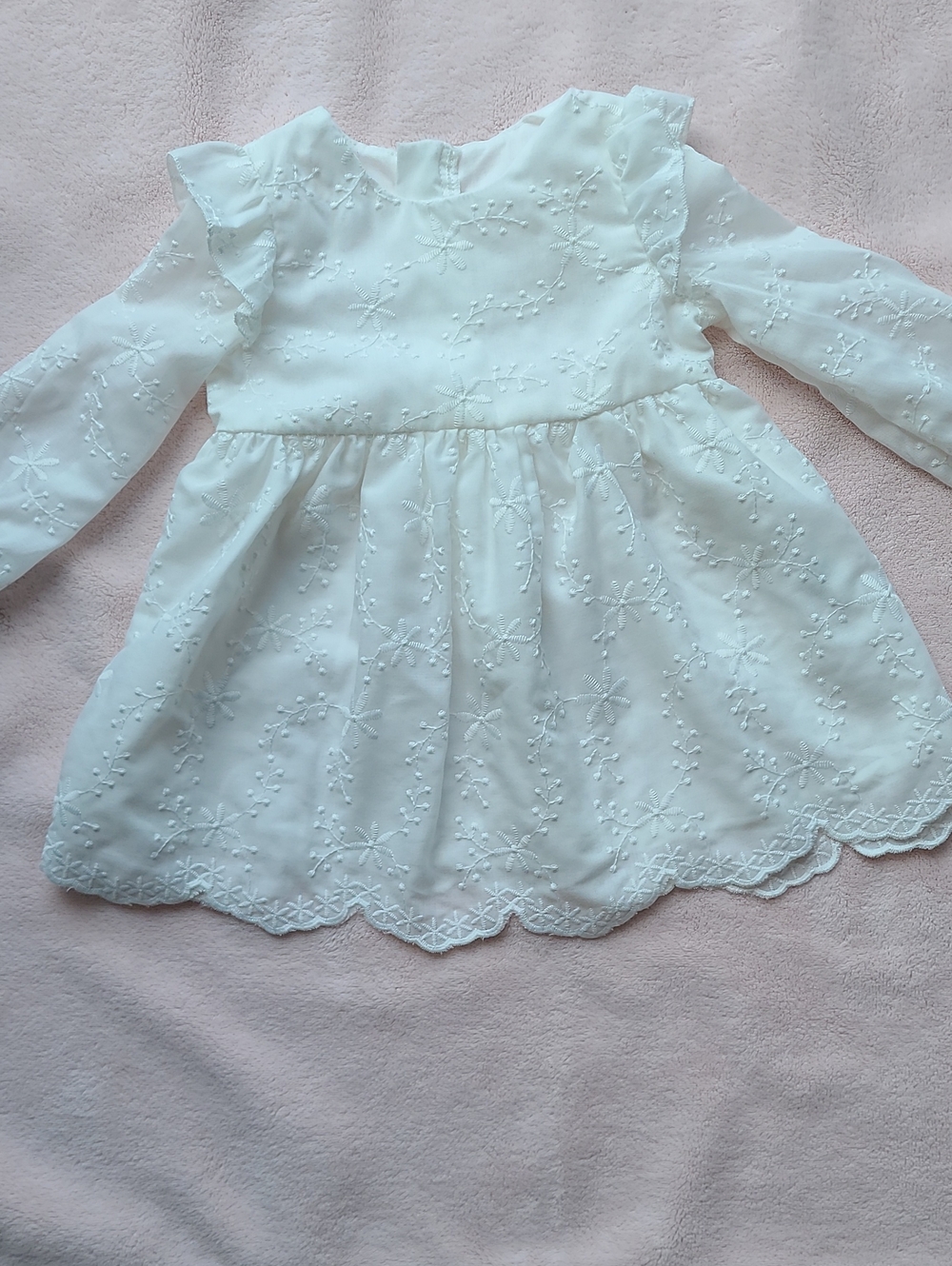 White Embroidered Long-Sleeve Kids Dress